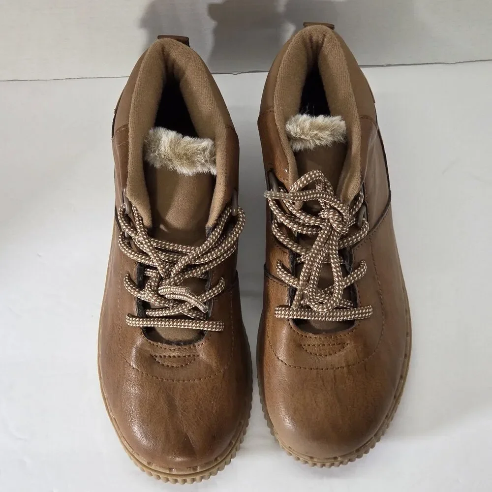 OshKosh B'gosh Kids Size 3 Brown Haskell-OY Ankle Boots Faux Fur Lace Up Winter